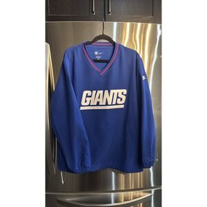 Nike NY Giants NFL Blue V-Neck Pullover Windbreaker Drawstring SZ L MENS